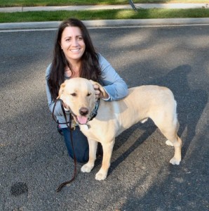 lady walking a dog